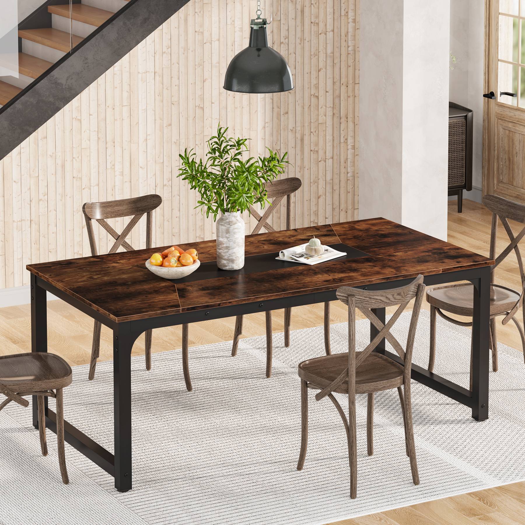 Dining Table for 6-8 Person, Industrial Kitchen Table with Metal Frame Tribesigns